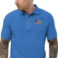 Distressed Revolutionary Flag Embroidered Polo Shirt
