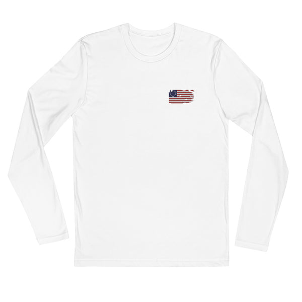 Distressed Revolutionary Flag Long Sleeve Fitted Crew